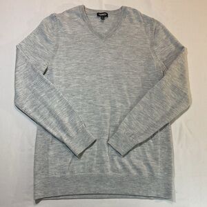 Express Merino Wool Blend Men's V-Neck Gray Sweater, Size Large Long Sleeve